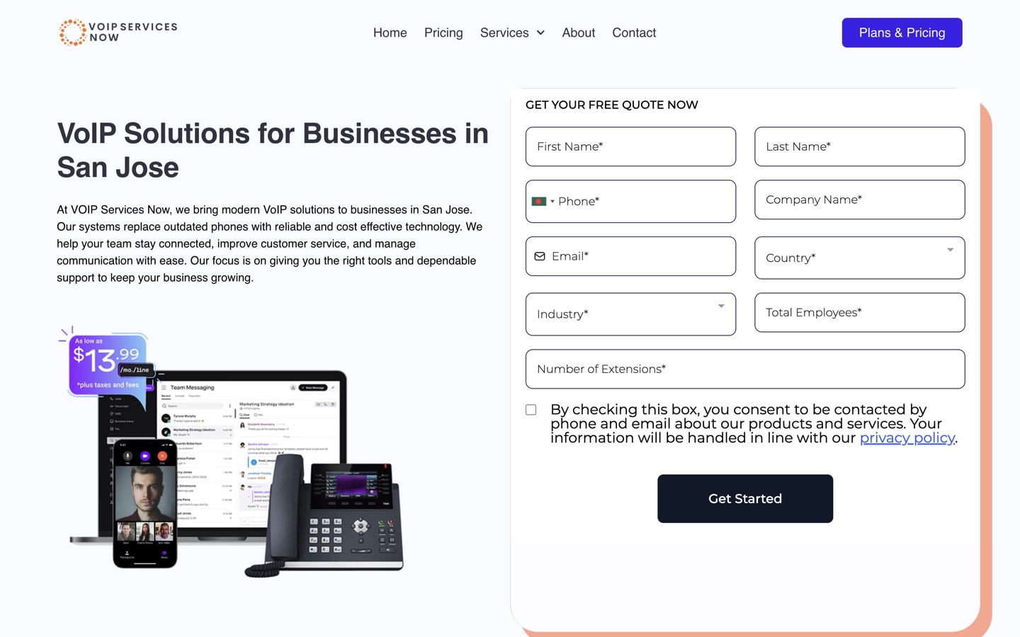 The San Jose VoIP landing page