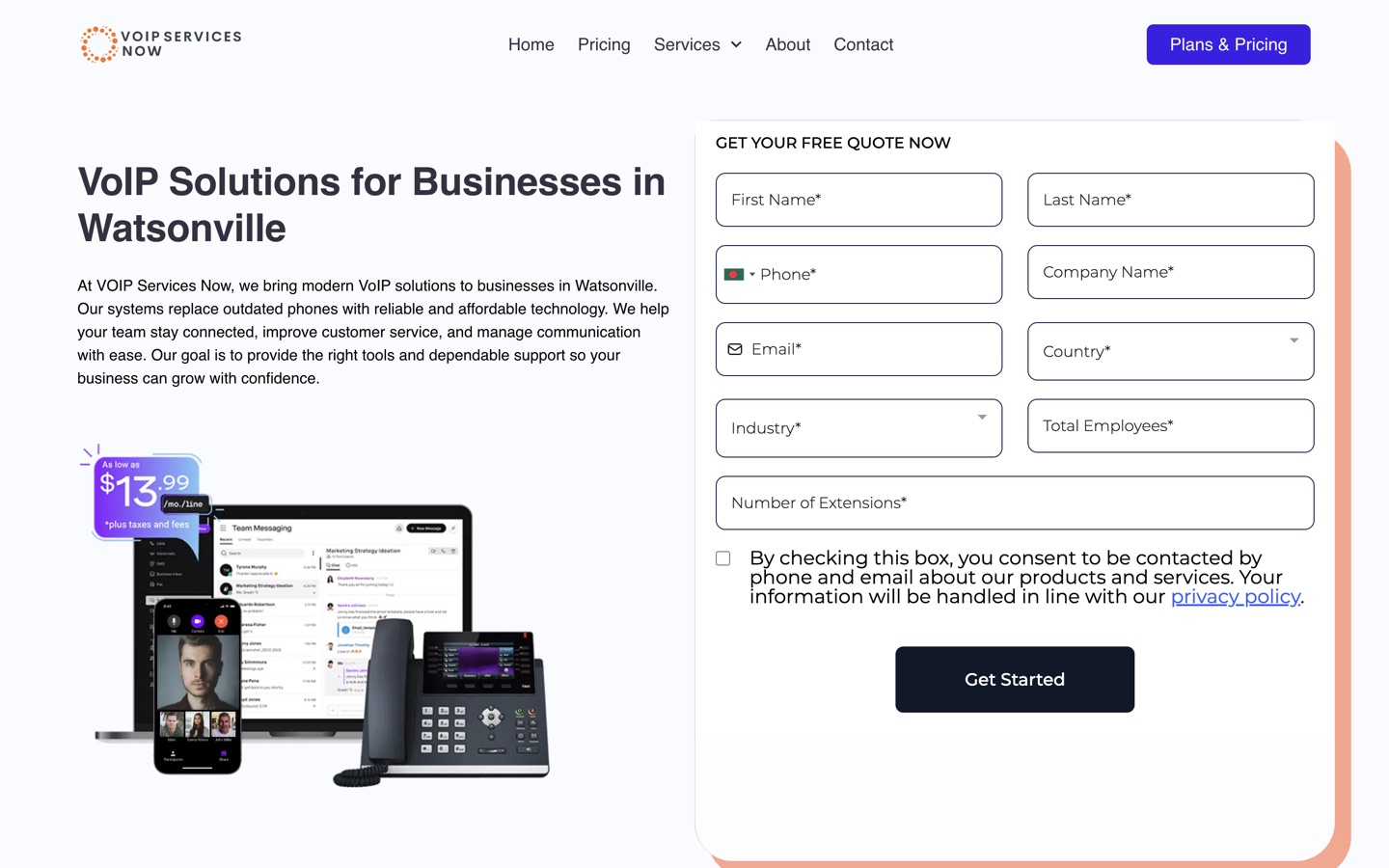 The Watsonville VoIP landing page